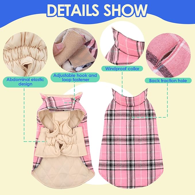 MIGOHI Winter Dog Jackets, Reversible Plaid Coats, Windproof, Waterproof, Warm for Small to Large Dogs Vest, Pink, XL