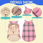 MIGOHI Reversible Dog Jacket, Windproof Waterproof Winter Coat for Cold Weather, British Style Plaid Warm Dog Vest, Pink, S