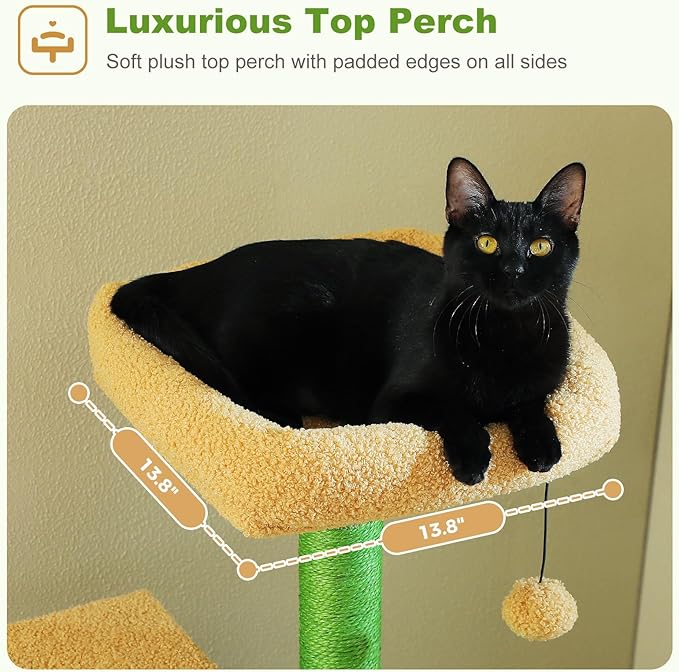 PEQULTI 62" Cat Tree for Indoor Cats, Multi-Level Cat Tower with Cozy Cat Condo Clearance Prime, Green