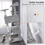 Topeakmart 54in Cat Tree, Cat Tower w/Large Cat Condo Scratching Posts and Perch, Cat Stand House Furniture, Light Gray