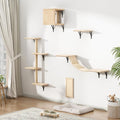 5 Pcs Wall-Mounted Cat Climber Set, Wood Indoor Cat Shelves with Perches, Ladder, Cat Condo House, Scratching Board and Cat Tree, Wall Shelves Furniture (Beige)