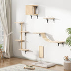 Wall Mounted Cat Furniture Set of 5 With Tree, Perch, Scratcher, Bridge and Condo, Gray (Beige)