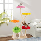 Tangkula Cat Tree Tower, 65 Inch Tall Cat Tower with Sisal Scratching Posts, Flower-Shaped Platforms, Padded Cat Condo, Modern Cat Tree for Indoor Cats Large Adult (Colorful)