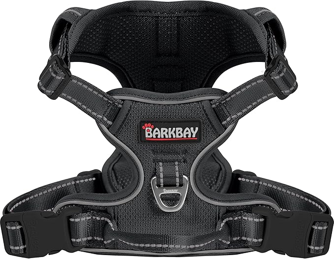 BARKBAY Dog Harness No Pull Mesh for Large Dogs - Adjustable, Reflective, Comfortable, No Choke, Heavy-Duty - Perfect for Outdoor Training, Walking, and Hiking - Strong & Durable - L & Black Mesh