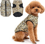 Idepet Pet Dog Cat Coat with Leash Anchor Color Patchwork Padded Puppy Vest Jacket Teddy Chihuahua Costumes Pug Cloth XS S M L(Small,Leopard)