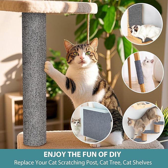 Anti Cat Scratch Furniture Protector,78.7 * 15.8in Cat Wall Scratcher, Adhesive Sofa Couch Corner Protectors for Cats, DIY Climbing Carpet Remnants Roll(Beige)