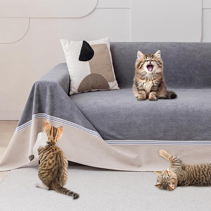 Cat Scratch Furniture Protector - Anti-Slip, Waterproof Sofa Cover to Keep Cats Off, Pet-Friendly Couch Protectors for 3 Cushion Couch, Anti-Scratch Couch Cover for Pets and Kids 118"X91"Dark Gray