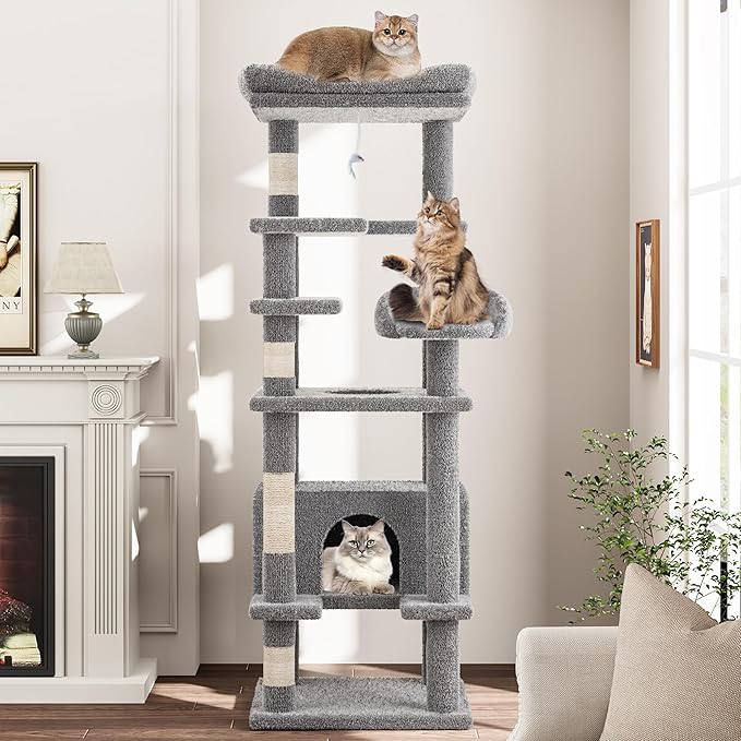 GarveeLife Cat Tree, Tall Cat Tower Condo for Indoor Large Cats, Cat House Furniture with Padded Plush Perch Sisal Scratching Posts