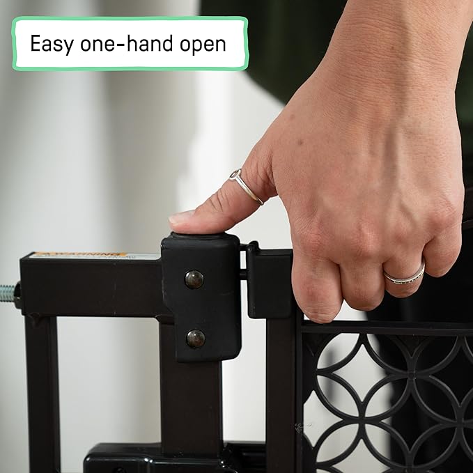 Ingenuity Decorative Panel Tall Baby Gate & Dog Gate, 28"-42" Wide, 30" Tall, Hardware or Pressure Mounted, Install on Top or Bottom of Stairs, Banister, or Doorway - Espresso