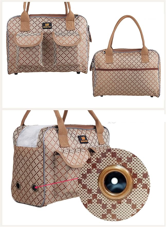 Hubulk Dog Carrier Bag Pet Tote Bag Doggie Handbag Cat Purse Puppy Pouch, Free Collapsible Dog Bowl Included (S Khaki)