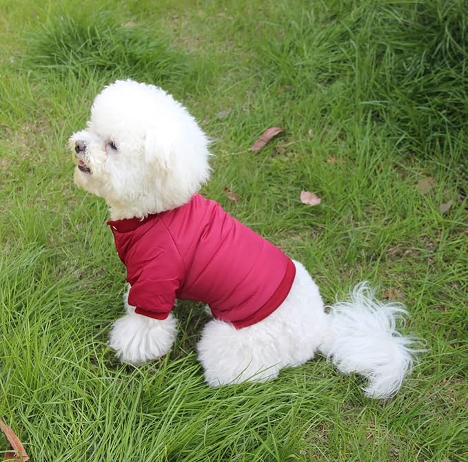 Fleece Lined Dog Coat with Detachable Hood and Detachable Hind Legs,Warm Puppy Jacket in Winter(Red XXL)