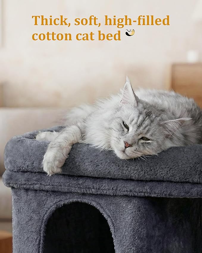 Cat Tree for Large Cat, 19 * 16.5In Large Cat Perch, Adult Cat Tower for Indoor Cats with 24In Long Scratching Post, 2 Cozy Cat Condo House for Adult & Fat Cats, Dark Gray