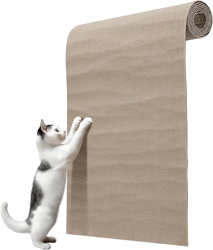 Navaris Scratch Mat Roll - Adhesive DIY Climbing Cat Scratcher for Furniture - Cut to Fit Cat Couch & Wall Scratchers for Indoor Cats - Self-Adhesive Scratching Carpet Pad - Beige