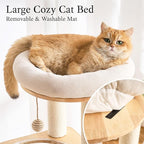 797Audio Modern Wood Cat Tree Tower, 60" Cat Tree with Sisal Scratching Posts, Capsule and Scratch Pad for Indoor Cats, Solid Rubber Wooden Cat Tree,Large Platform Multi-Level Tree for Large Adult Cat