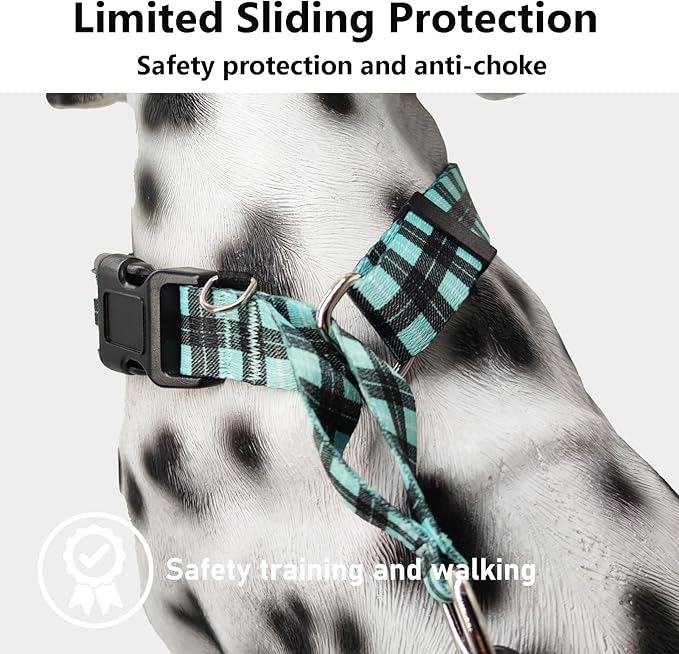 Martingale Collar for Dogs with Buckle No Pull Adjustable Nylon Limited Slip Training Dog Collars (Blue Plaid, Medium)