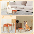 Elevated Slow Feeder Dog Bowl - Puzzle Maze Dish with Bamboo Stand - Raised Ceramic Food Bowl for Medium and Large Dogs - 8.8 Inch - Orange