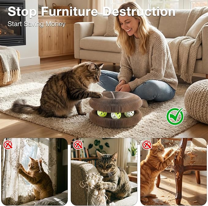 Kitty Kurlz Cat Toy, Reversible Infinity Style Magic Organ Cat Toy Made from Recycled Corrugated Cardboard Long Lasting (C-Shaped).