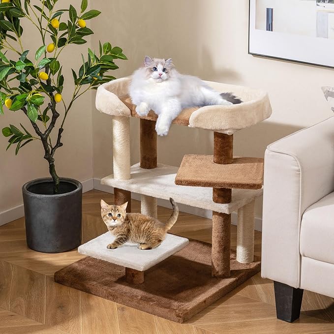 PETSITE 28-inch Small Cat Tree, Multi-Level Modern Cat Tree Tower with Sisal Scratching Posts, Multiple Jumping Platforms, and Soft Spacious Top Perch, Ideal for Elder Cats