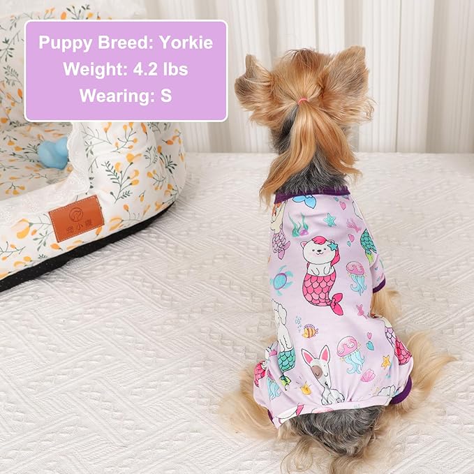 Dog Pajamas Pjs Spring Summer Dog Clothes for Small Dogs Girl Boy, Soft Stretchy Tiny Chihuahua Yorkie Puppy Clothes Doggie Onesies Cat Pet Jammies Outfit, Mermaids, XS