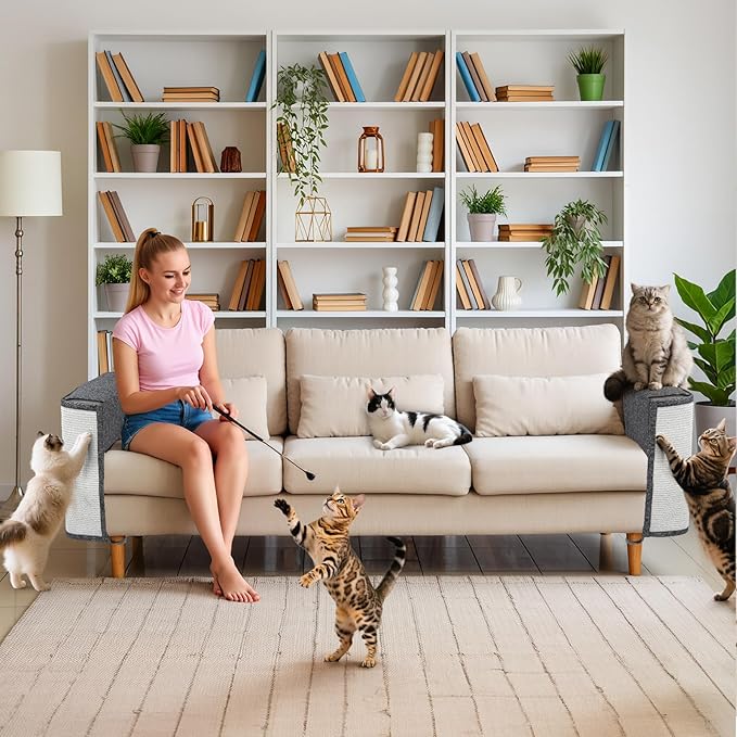 OROONOKO 1 Pack Reversible Cat Scratch Sofa Protector Natural Sisal for Furniture Protection, Universal Fit Both Sides, Protects Couches from Cat Claws & Scratching Uni-Handed (Grey)