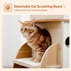 Modern Cat Tree Rocket Shape,54" Wood Cat Tower Multilevel for Indoor Cats, Cat Furniture with 3 Condos, Dangling Balls, Attic Perch