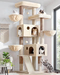 Globlazer Large Cat Tree, 72 inch Tall Cat Climbing Tower for Indoor Large Adult Cats Multi-Level Furniture Tree House with 2 Cozy Perches, 2 Padded Condos, 5 Sisal Scratching Posts, F72G, Beige