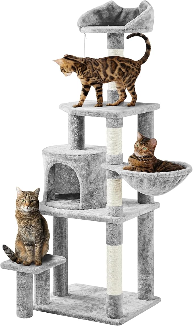 Topeakmart Cat Tree 57in, Multi Level Cat Tower with Basket & Condo & Scratching Post & Padded Perch & Extended Platform & Fur Ball Cat Furniture