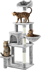 Topeakmart Cat Tree 57in, Multi Level Cat Tower with Basket & Condo & Scratching Post & Padded Perch & Extended Platform & Fur Ball Cat Furniture