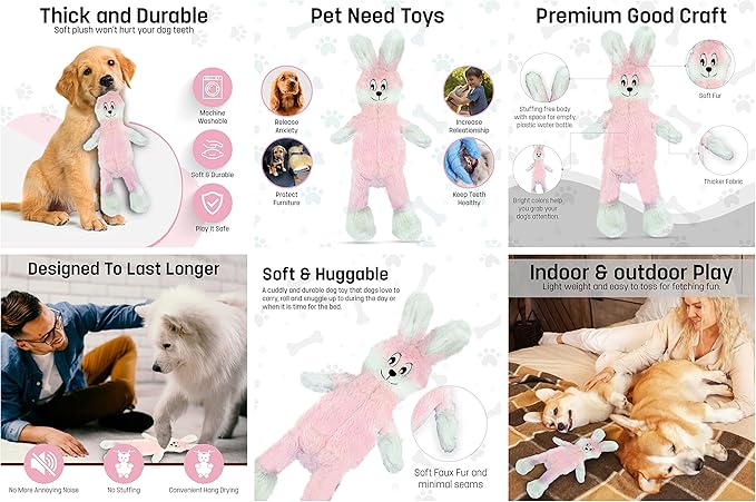 FGA MARKETPLACE Pink Rabbit Dog Toy Flat NO Stuffing NO Squeak, Funny Style Will Entertain Your Pet for Hours, Recommended for Small and Medium Dog 21 INCH Long