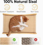 FUKUMARU Cat Scratcher Bed Sisal, 23.6 Inch Durable Scratching Bed for Indoor Cats, Large Cat Scratch Pad, Natural Sisal Hammock, Solid Wood Frame Lounger Chair for Sleep & Scratch (Wood)