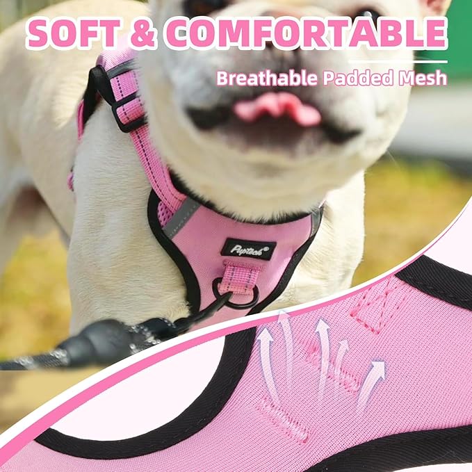 PUPTECK No Pull Dog Harness Small Sized Dog, Adjustable Reflective Escape Proof Easy Control, Comfortable Soft Padded Step in Pet Vest Harness, Pink, XS