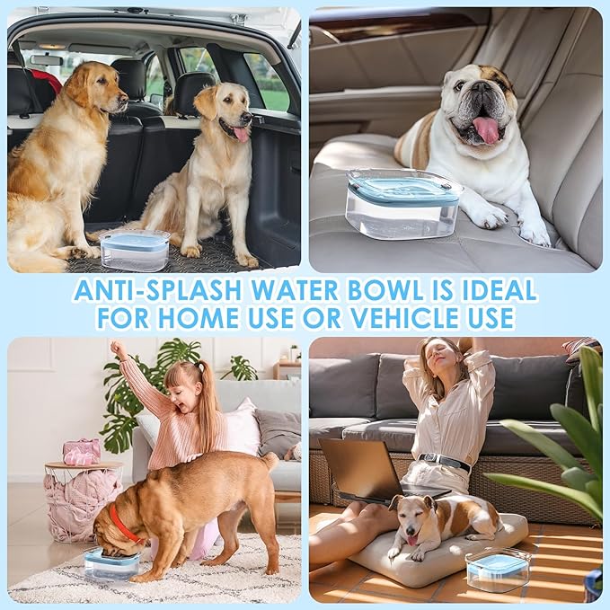 AONKEY 3L Dog Water Bowl No Spill, 101oz Large Spill Proof Dog Bowl Reduce Refill, Anti Splash No Mess Dispenser Dripless Slow Drinking Water Bowl for Sloppy Messy Drinkers (Sky Blue)