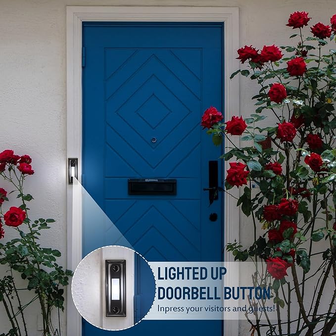 Dreyoo Metal Doorbell Push Button, Heavy Duty Metal Door Bell Wired Button LED Lighted Wall Mounted Door Bell Push Buttons for Home Universal Garage Opener Switch Property in Copyright(Black)