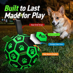 QDAN Glow in The Dark Dog Toys Soccer Ball with Straps, Outdoor Interactive Dog Toys Puppy Birthday Gifts, Dog Tug Water Toy, Light Up Dog Balls for Small & Medium Dogs（6 Inch Size 2）