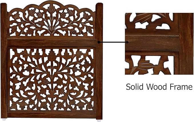 Wooden Foldable Pet Dog Safety Gate - 3 Panel 20" W x 24" H - Hand Carved Mahanadi Free Standing Portable Indoor Puppy Gate - Doorway Hall Stairs Dog Fence - Assembled - Brown - IRONGATE