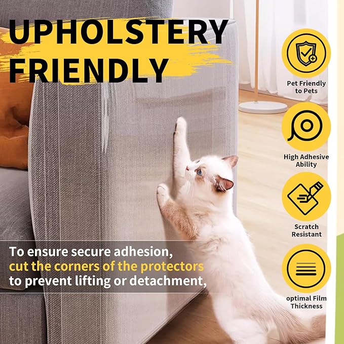 Cat Furniture Scratch Protector, Self-Adhesive Transparent Tape, Clear Scratch Guard for Sofa, Door & Furniture Protection (45x500cm)
