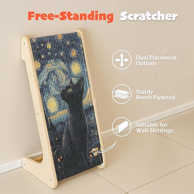 PETKARAY Art Cat Scratcher, 25.2" Sisal Scratching Ramp, L Shaped Scratch Pad for Indoor Cats, Oil Painting Cat Scratching Post