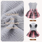 PUPTECK Classic Plaid Dog Dress Pet Apparel with Cute Bowtie Puppy Clothes Outfit,Grey,S