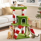 Christmas Cat Tree, Multi-Level Holiday Activity Cat Tree Tower with Scratching Post, Cozy Hammock, Fluffy Play Ball & Cave Condo, Indoor Christmas Decoration for Kitties, Gifts for Cat Owners