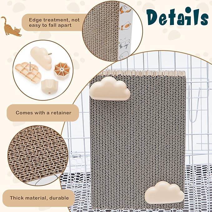 2 Pack Cat Scratcher Cat Scratching Cardboard Post for Cage 12" x 8" Wall Mounted Scratcher Board for Indoor with Cloud-Shaped Holders Double-Sided Usability