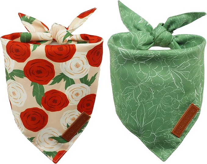 Realeaf Spring Dog Bandanas 2 Pack,Floral Pet Scarf for Boy and Girl, Premium Durable Fabric, Seasonal Bandana for Dogs (Large)