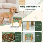 Elevated Slow Feeder Dog Bowl - Ceramic Maze Food Dish with Bamboo Stand - Raised Feeding Bowl for Fast Eaters - Ideal for Small and Medium Dogs - Green - 6.7 inch