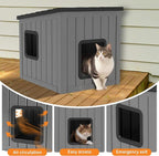 NUNU LAB Outdoor Cat House – Weatherproof & UV Resistant PP Material Shelter with Sloped Asphalt Roof, Durable Cat Condo for Garden, Patio, and Backyard (Black, Large)