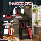 42" Gothic Cat Tree with Cat Condo for Indoor Cats, Halloween Cat Tower with Branch Shaped Scratching Post, Scratching Ladder & Spider Toy - Red & Black Themed Cat Furniture for Large Cats