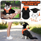 5 Pcs Dog Graduation Costume Set Include 2026 Pet Graduation Gown with Stole Puppy Grad Cap Lensless Glasses DIY Letter Stickers for Dogs Cats Holiday Costume Accessory(Black Orange,XL)