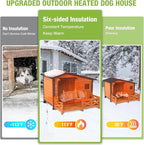 Heated Dog House Outdoor Insulated Weatherproof Dog Kennel with Anti-bite Iron Frame, Heating Pad and Insulated Liner, Dog Shelter with Porch and Sliding Window for Small to Large Breeds (Brown)