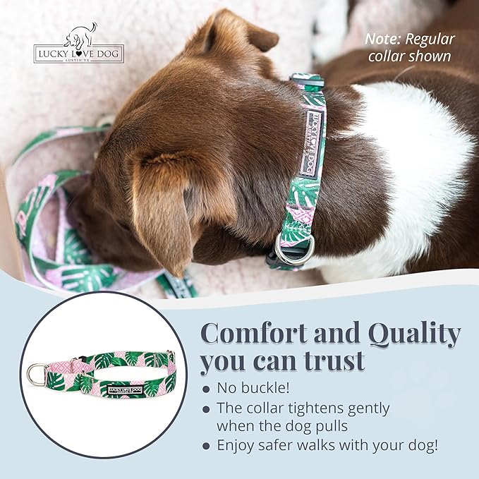 Lucky Love Dog Martingale Dog Collar - Adjustable, No-Slip, Comfortable, Durable, Soft Webbing & Stylish Patterned Collar for Male and Female Dogs Ideal for Training & Walking - Laguna, Large