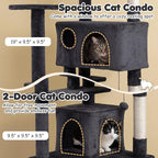 Tangkula Cat Tree Tower, 52 Inch Multi-Level Cat Tower with Sisal Scratching Posts, Cushioned Top Perch, Large Dual Condos & Ladder, 2 Hanging Balls, Jumping Platforms for Indoor Cats (Dark Gray)
