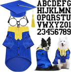 5 Pcs Dog Graduation Costume Set Include 2026 Pet Graduation Gown with Stole Puppy Grad Cap Lensless Glasses DIY Letter Stickers for Dogs Cats Holiday Costume Accessory(Blue Yellow,XL)