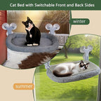 Cat Window Perch with 6 Strong Suction Cups,Mats that can be Switched Between Winter and Summer,Foldable Cordless Cat Beds Can Bear to 50LBS Weight (Grey)